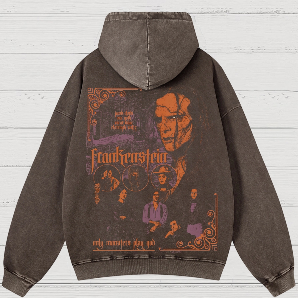 Gothic Horror Monster Graphic Washed Hoodies