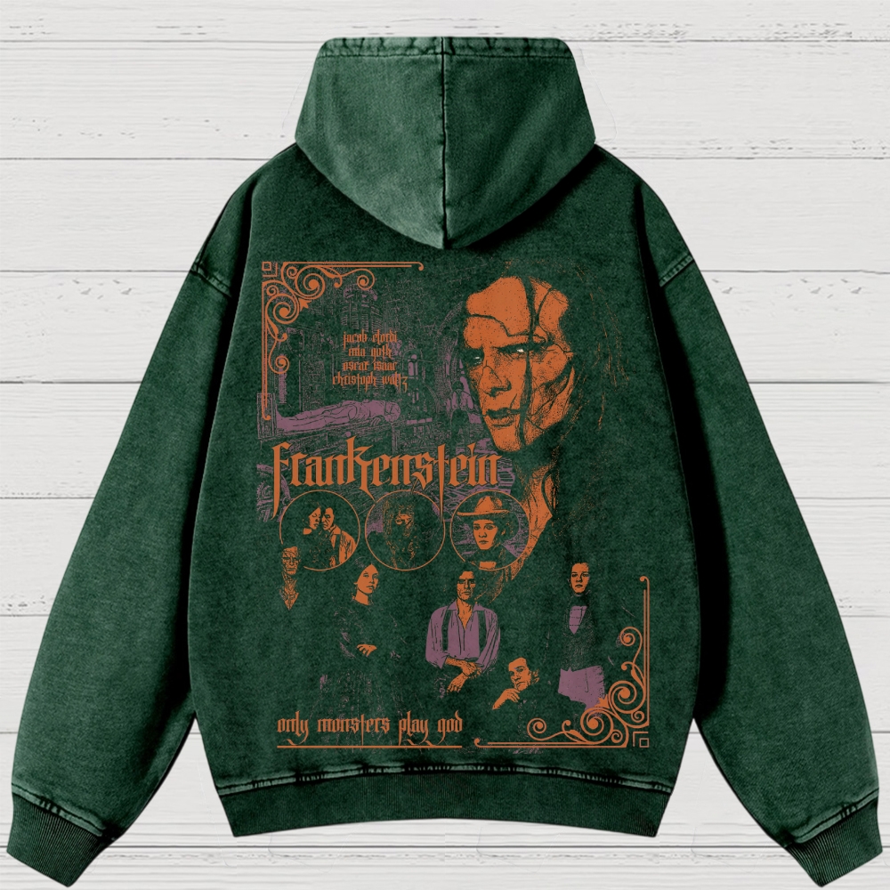 Gothic Horror Monster Graphic Washed Hoodies