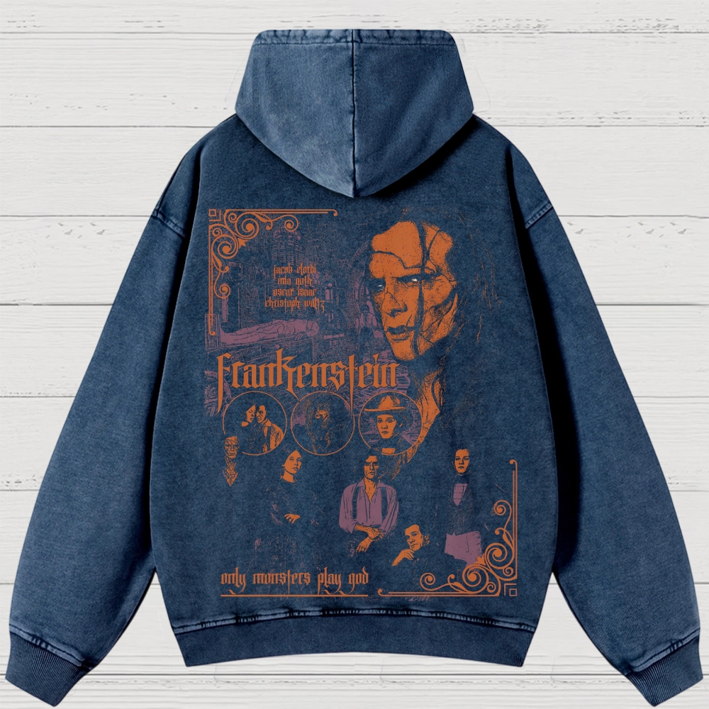 Gothic Horror Monster Graphic Washed Hoodies