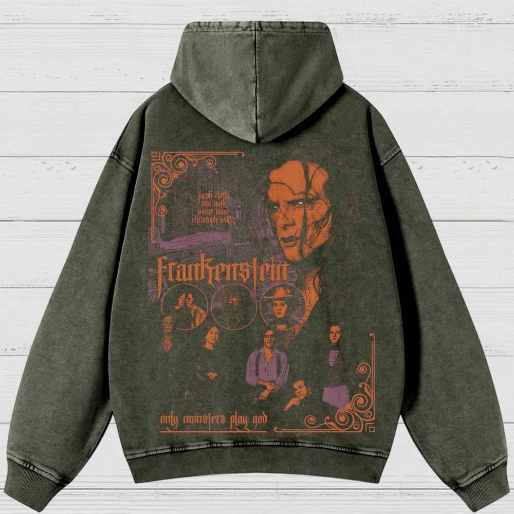 Gothic Horror Monster Graphic Washed Hoodies