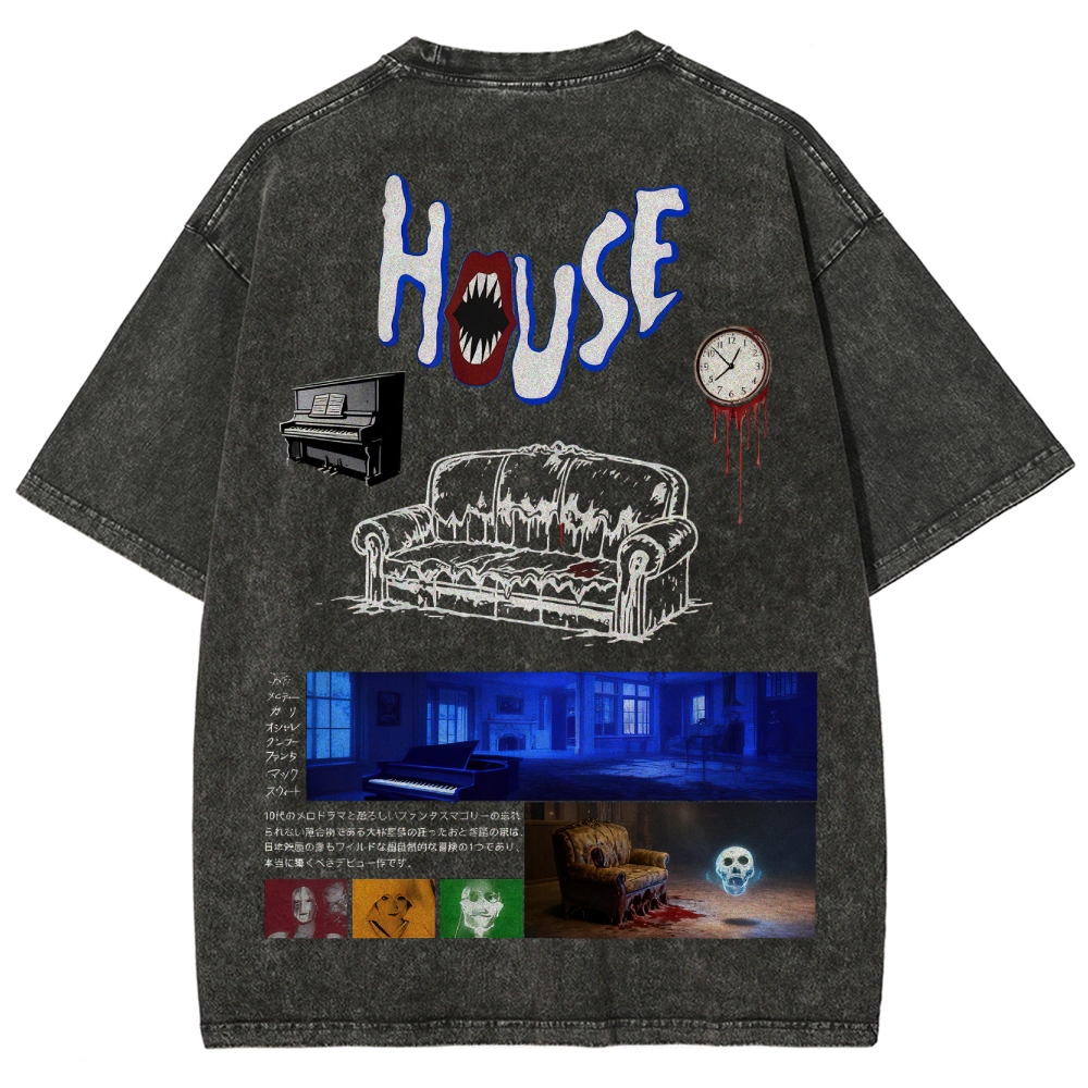 Surreal Horror Haunted Home Graphic Retro Washed T-Shirt