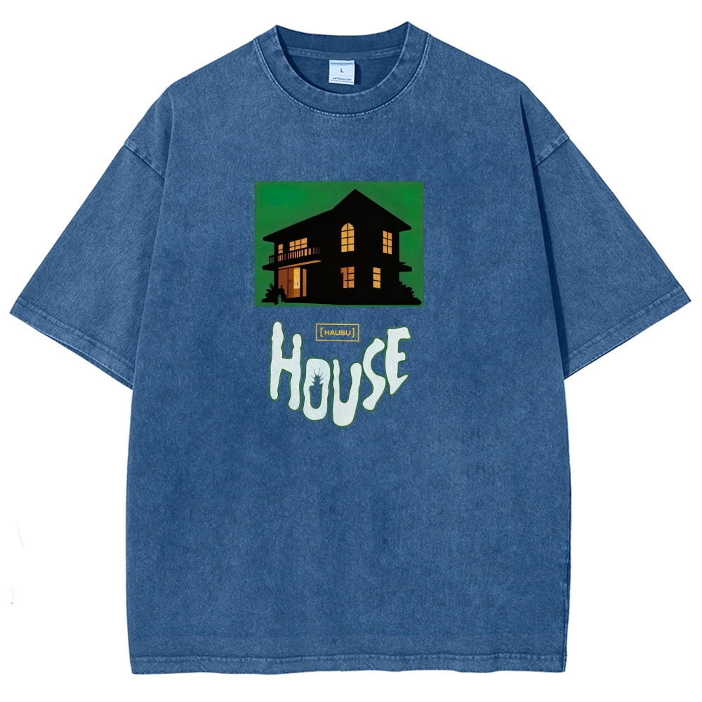Surreal Horror Haunted Home Graphic Retro Washed T-Shirt