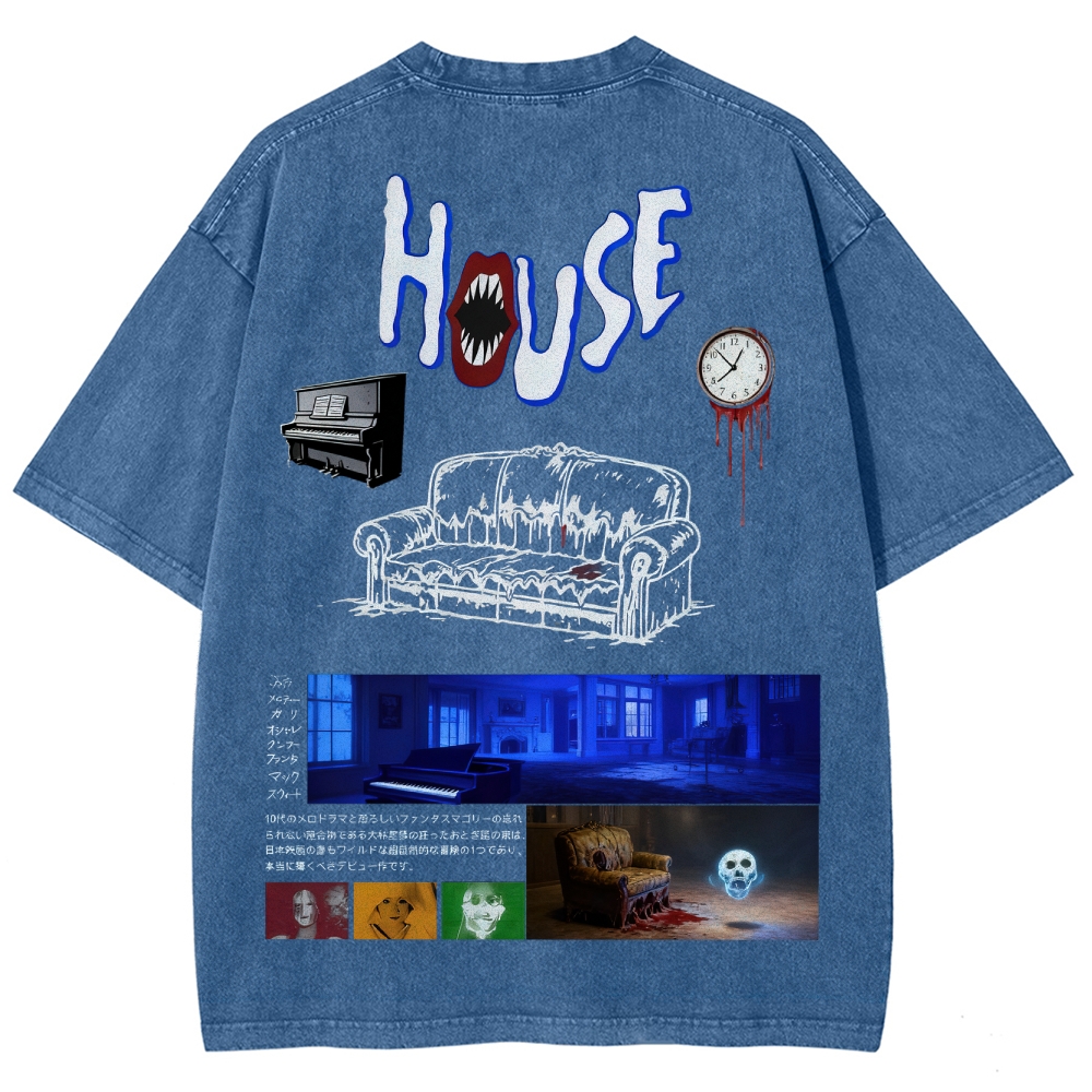 Surreal Horror Haunted Home Graphic Retro Washed T-Shirt