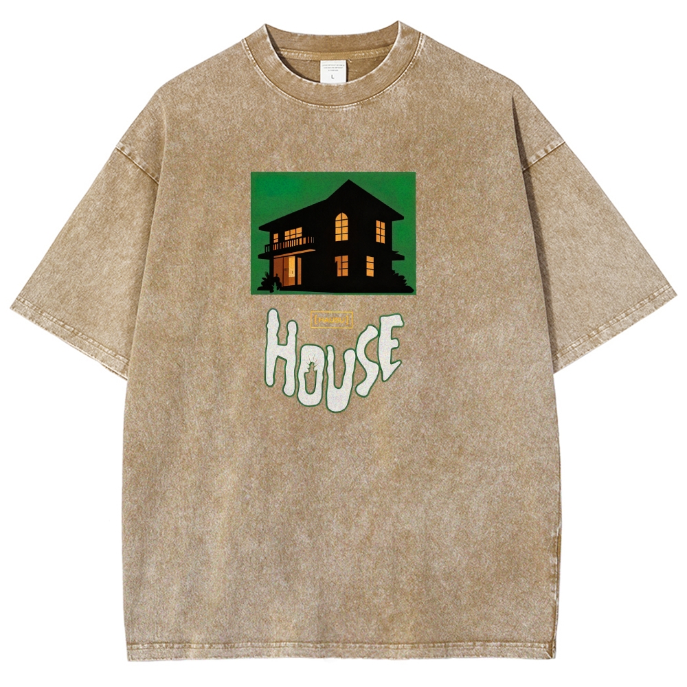 Surreal Horror Haunted Home Graphic Retro Washed T-Shirt