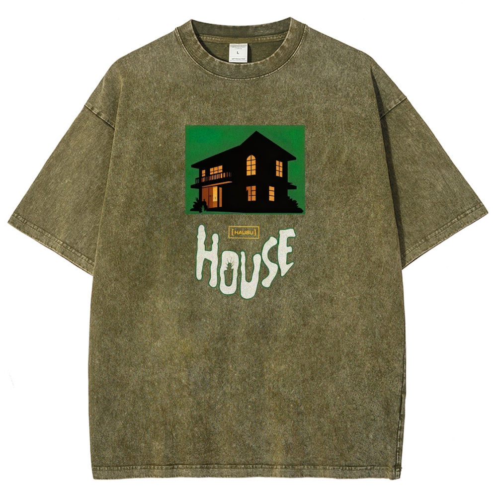 Surreal Horror Haunted Home Graphic Retro Washed T-Shirt