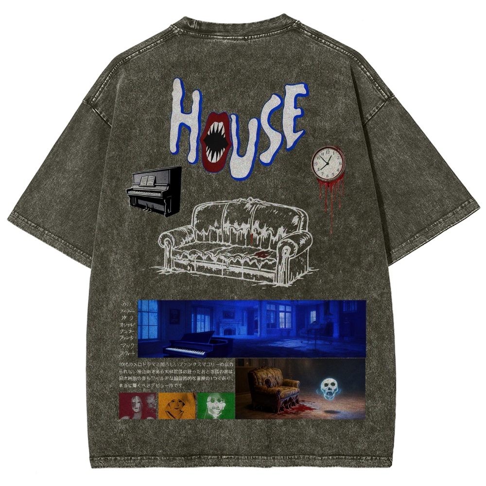 Surreal Horror Haunted Home Graphic Retro Washed T-Shirt