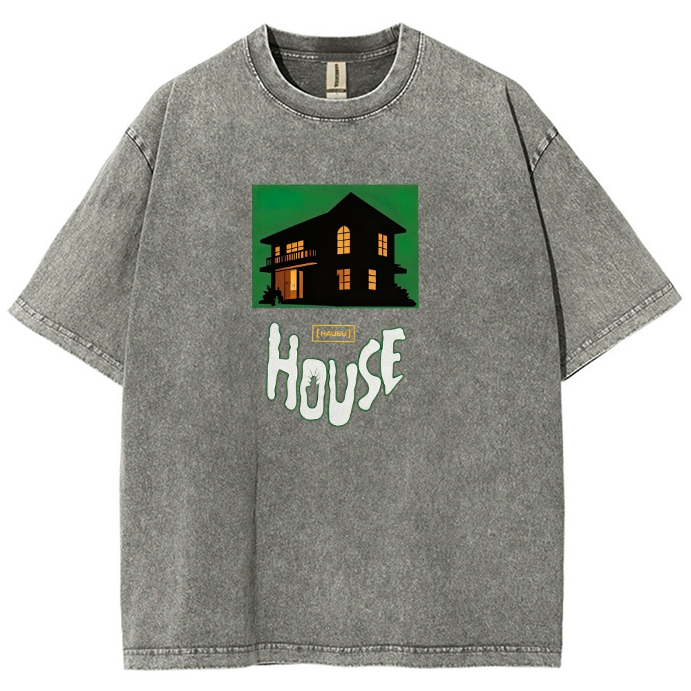 Surreal Horror Haunted Home Graphic Retro Washed T-Shirt