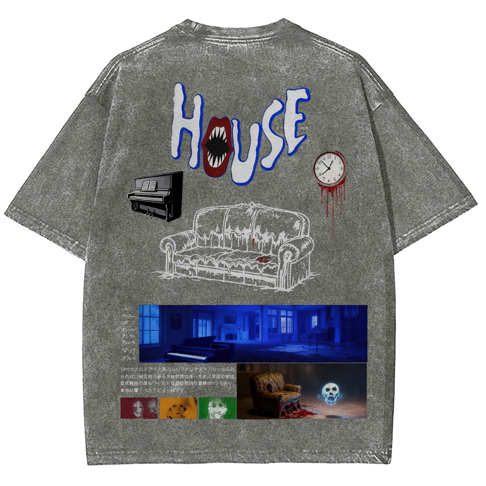 Surreal Horror Haunted Home Graphic Retro Washed T-Shirt