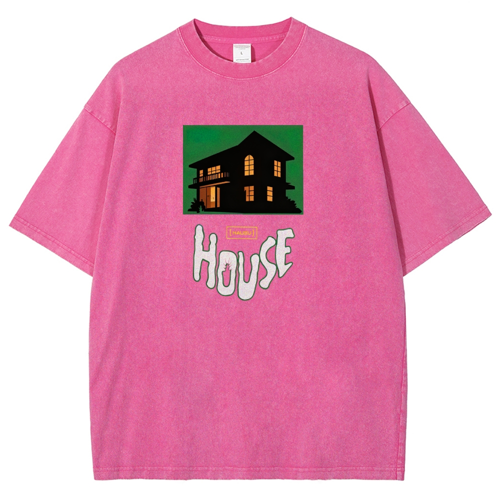 Surreal Horror Haunted Home Graphic Retro Washed T-Shirt
