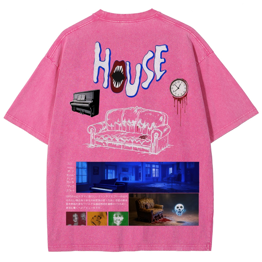 Surreal Horror Haunted Home Graphic Retro Washed T-Shirt