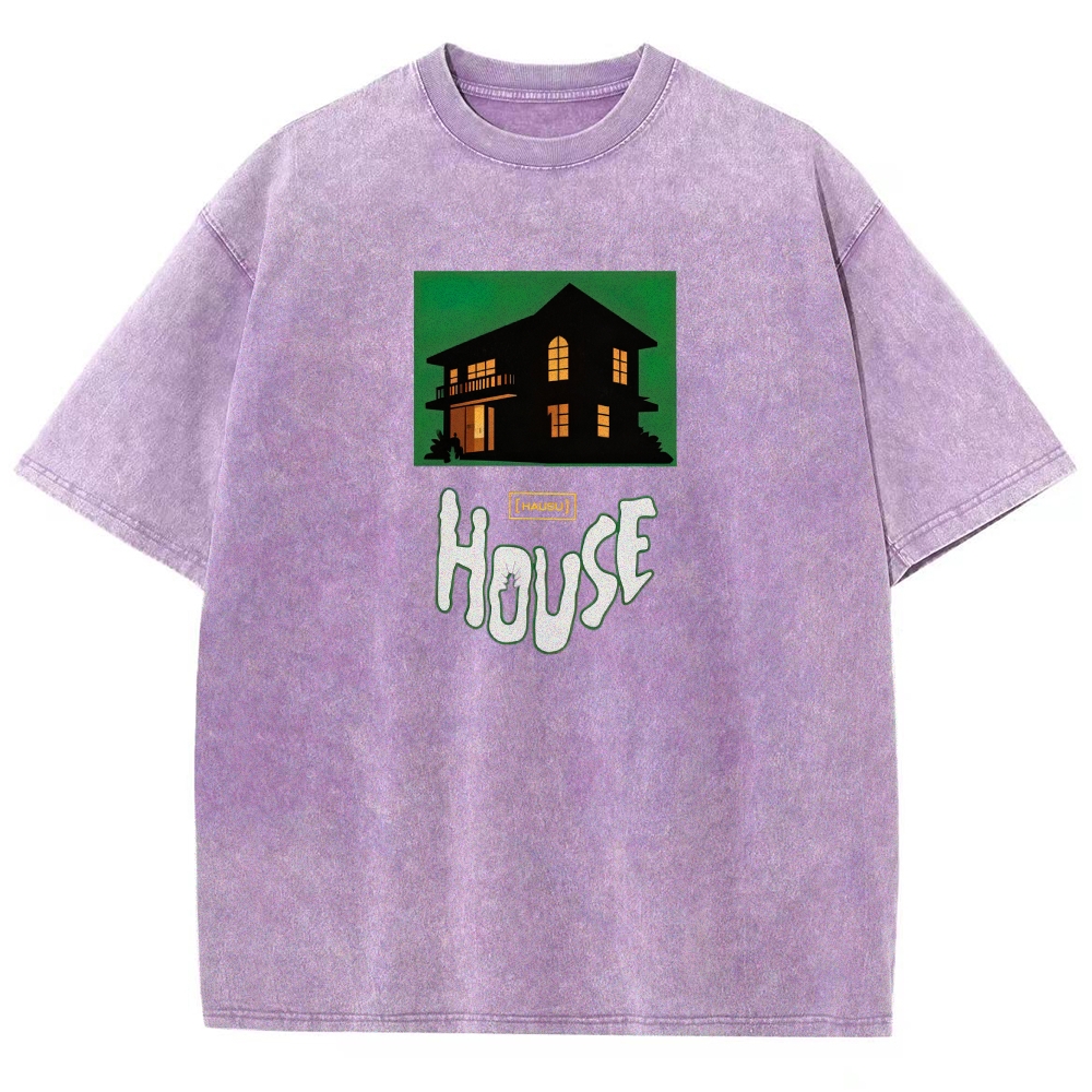 Surreal Horror Haunted Home Graphic Retro Washed T-Shirt