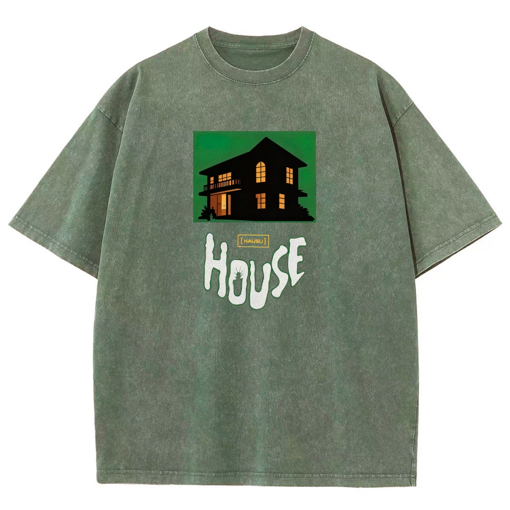 Surreal Horror Haunted Home Graphic Retro Washed T-Shirt