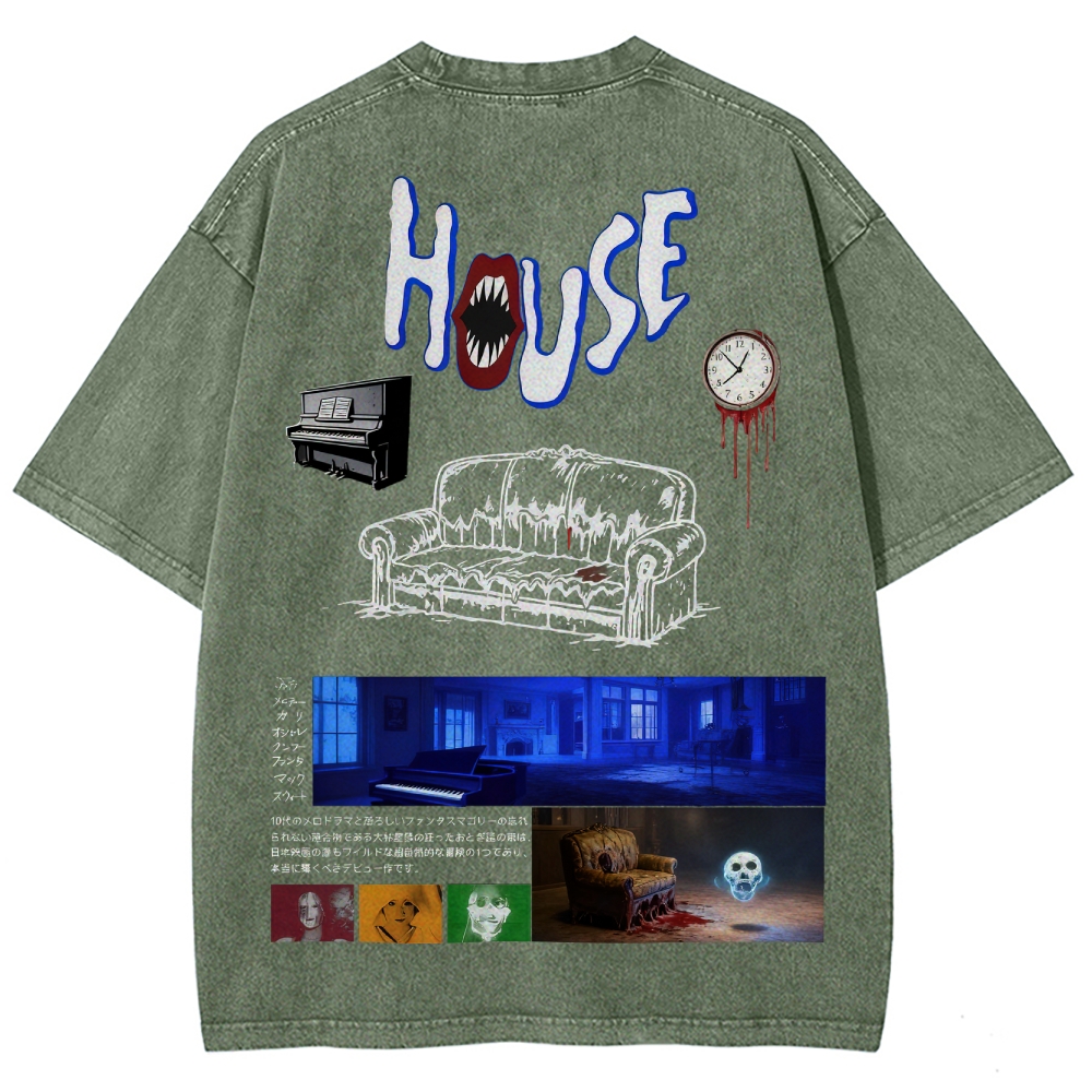 Surreal Horror Haunted Home Graphic Retro Washed T-Shirt