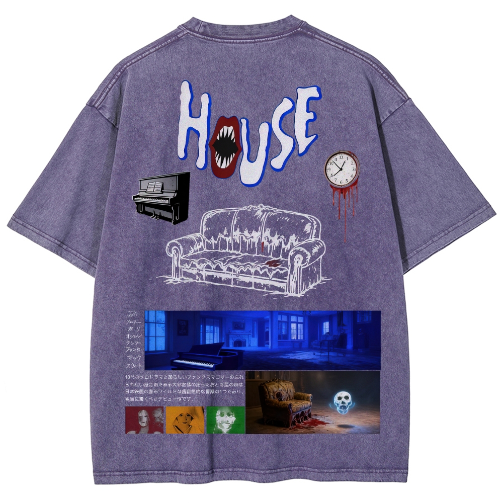Surreal Horror Haunted Home Graphic Retro Washed T-Shirt