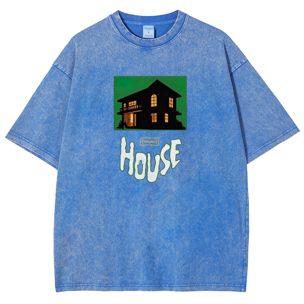 Surreal Horror Haunted Home Graphic Retro Washed T-Shirt