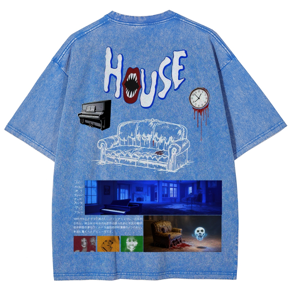 Surreal Horror Haunted Home Graphic Retro Washed T-Shirt