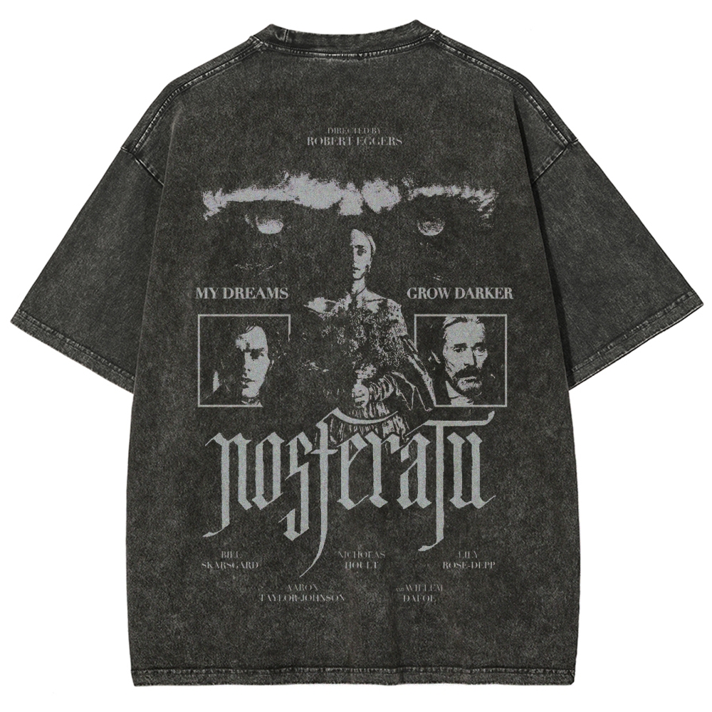 Gothic Vampire Horror Graphic Retro Washed T-Shirt