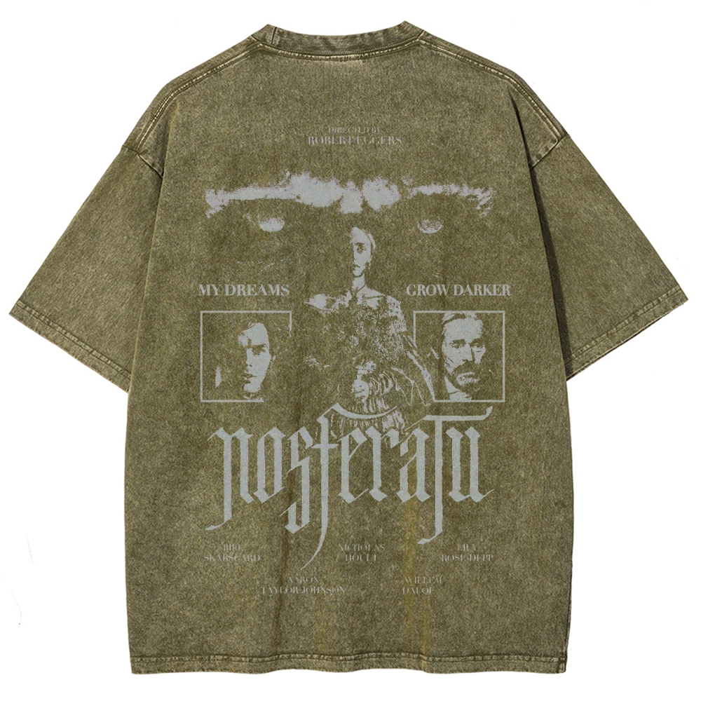 Gothic Vampire Horror Graphic Retro Washed T-Shirt