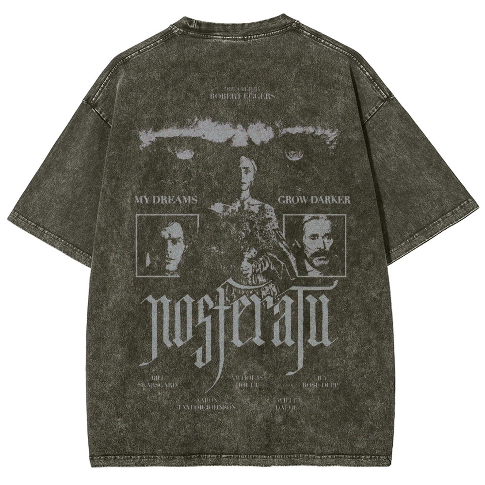 Gothic Vampire Horror Graphic Retro Washed T-Shirt