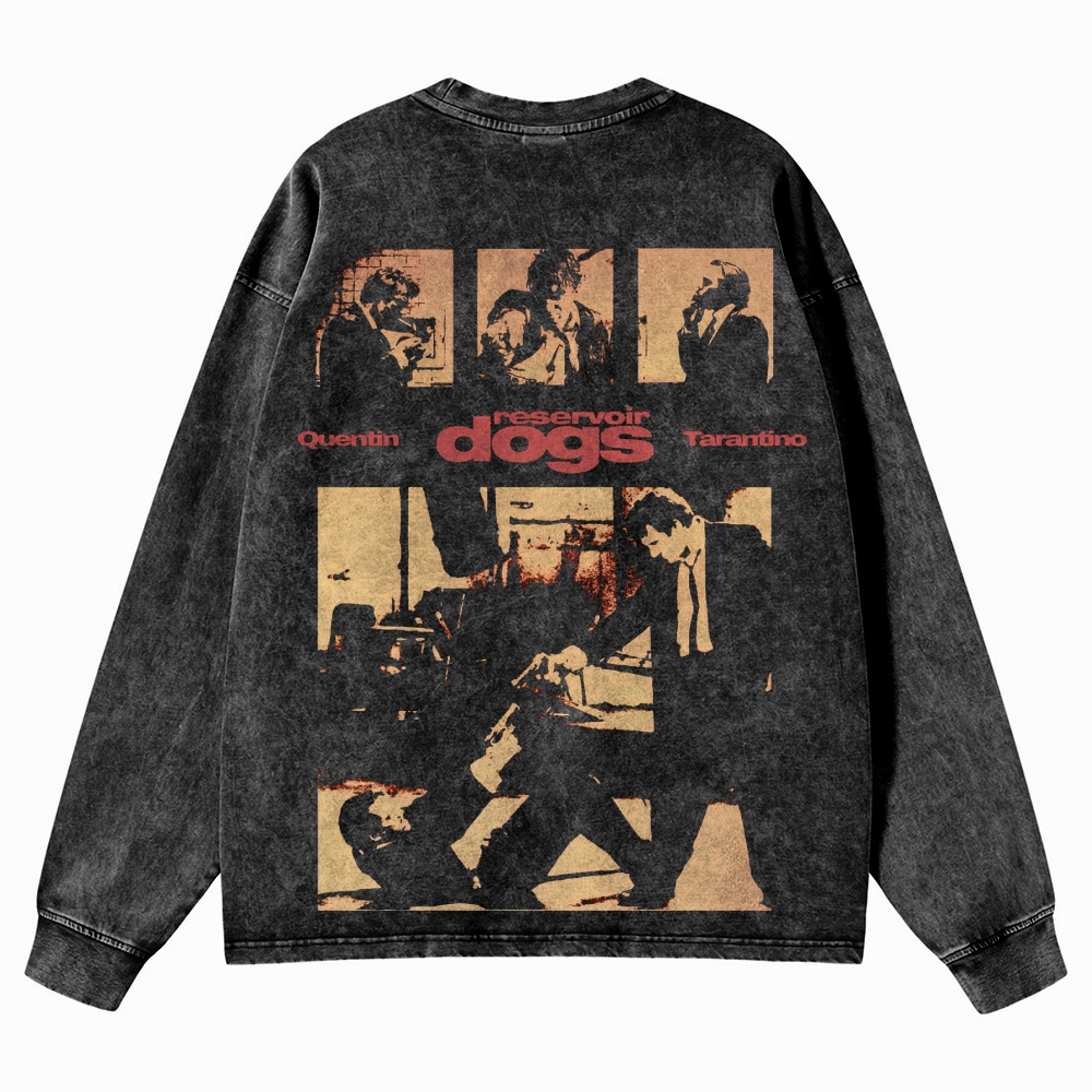 Crime Heist Drama Graphic Retro Washed Long-Sleeved T-Shirt