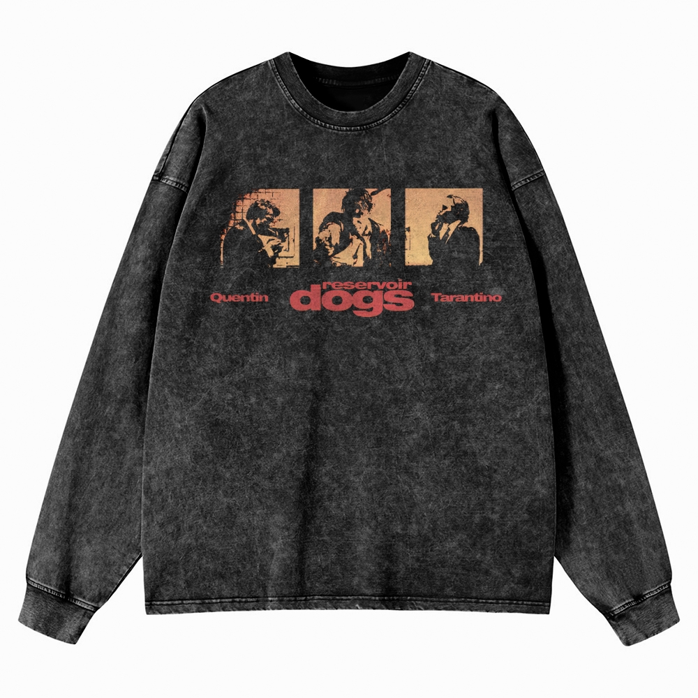 Crime Heist Drama Graphic Retro Washed Long-Sleeved T-Shirt