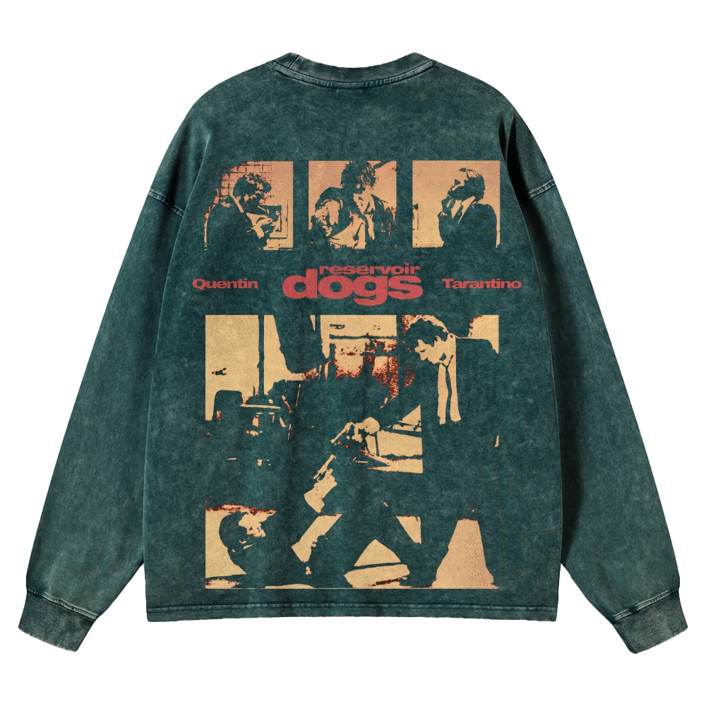 Crime Heist Drama Graphic Retro Washed Long-Sleeved T-Shirt