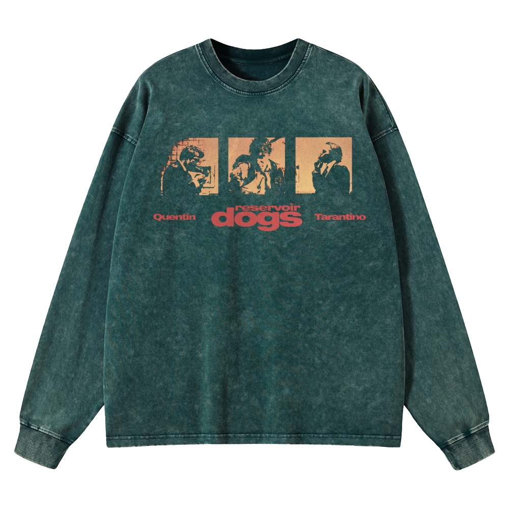 Crime Heist Drama Graphic Retro Washed Long-Sleeved T-Shirt