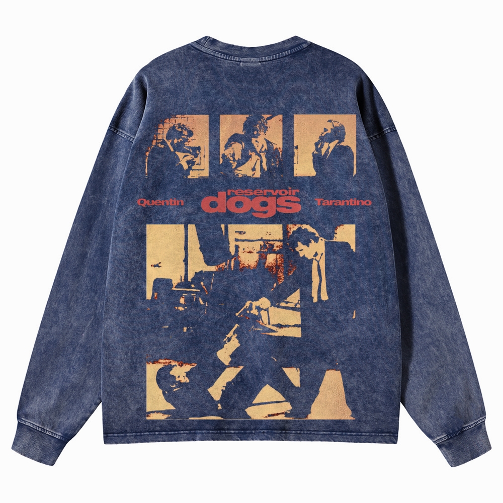 Crime Heist Drama Graphic Retro Washed Long-Sleeved T-Shirt