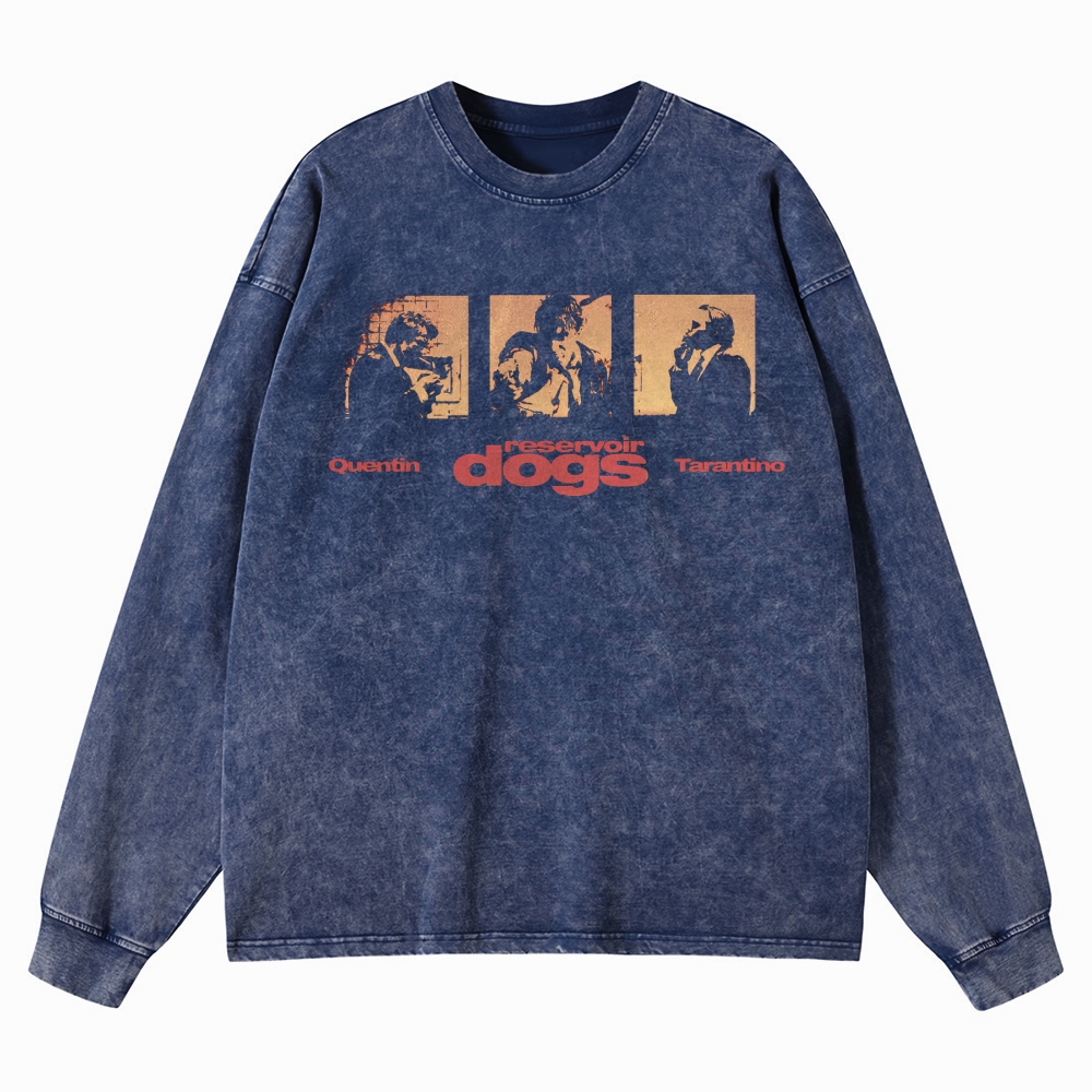 Crime Heist Drama Graphic Retro Washed Long-Sleeved T-Shirt