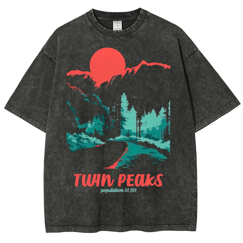 Mystery Small-Town Scenic Graphic Retro Washed T-Shirt