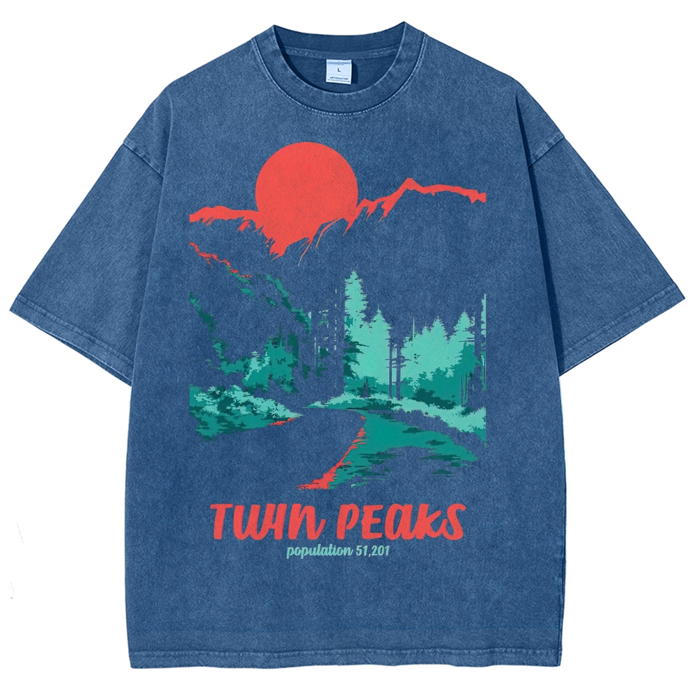 Mystery Small-Town Scenic Graphic Retro Washed T-Shirt