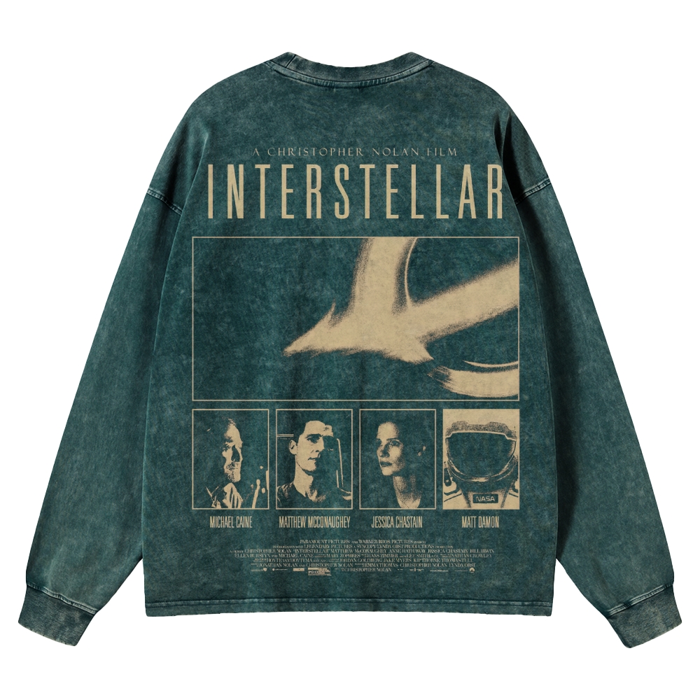Cosmic Sci-Fi Epic Graphic Retro Washed Long-Sleeved T-Shirt