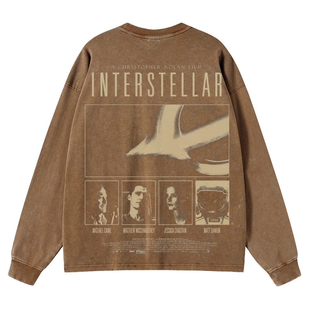 Cosmic Sci-Fi Epic Graphic Retro Washed Long-Sleeved T-Shirt