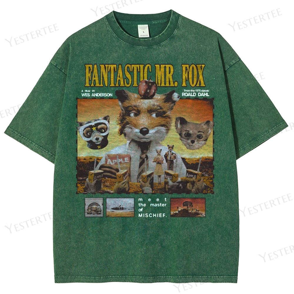 Whimsical Fox Crew Washed T-Shirt 