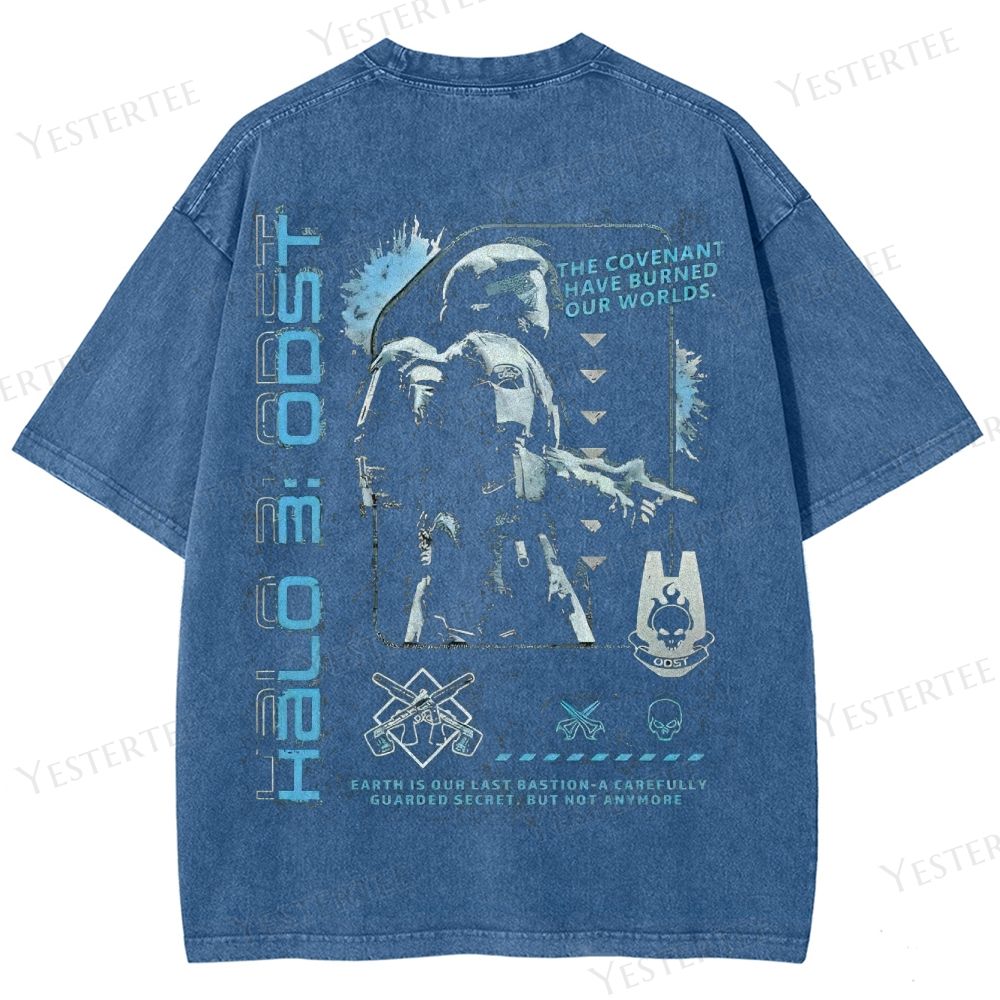 Tactical Warrior & Blue Energy Blast Washed T-Shirt