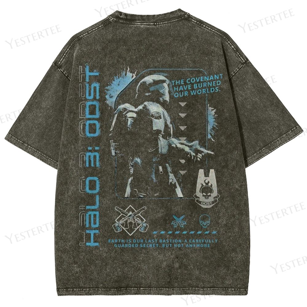 Tactical Warrior & Blue Energy Blast Washed T-Shirt
