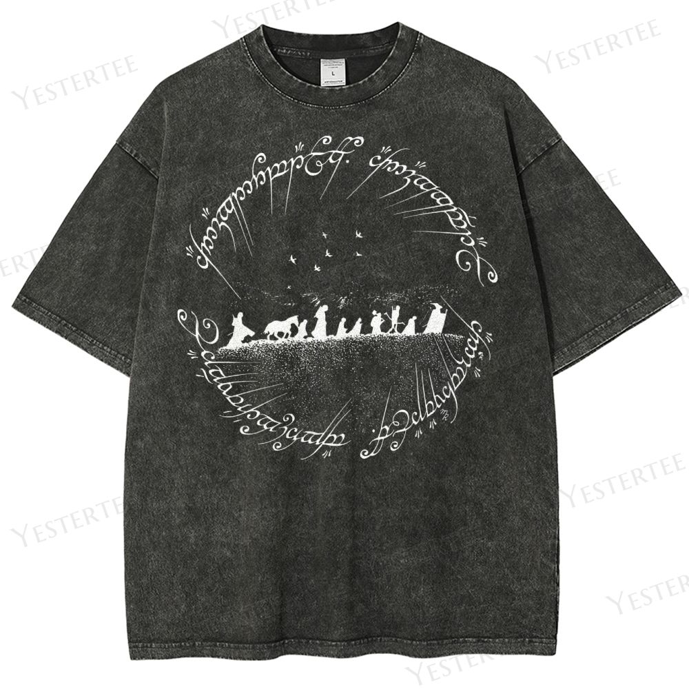 Fellowship Silhouette & Elvish Ring Washed T-Shirt 
