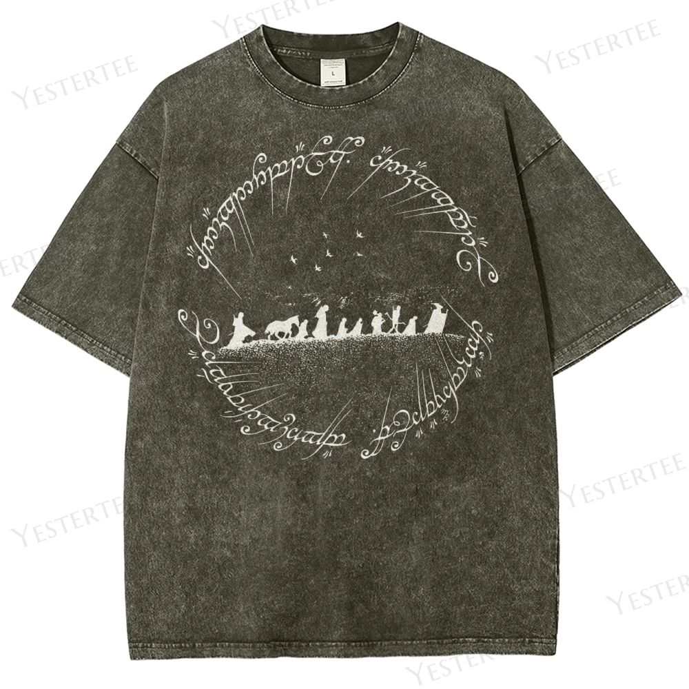 Fellowship Silhouette & Elvish Ring Washed T-Shirt 