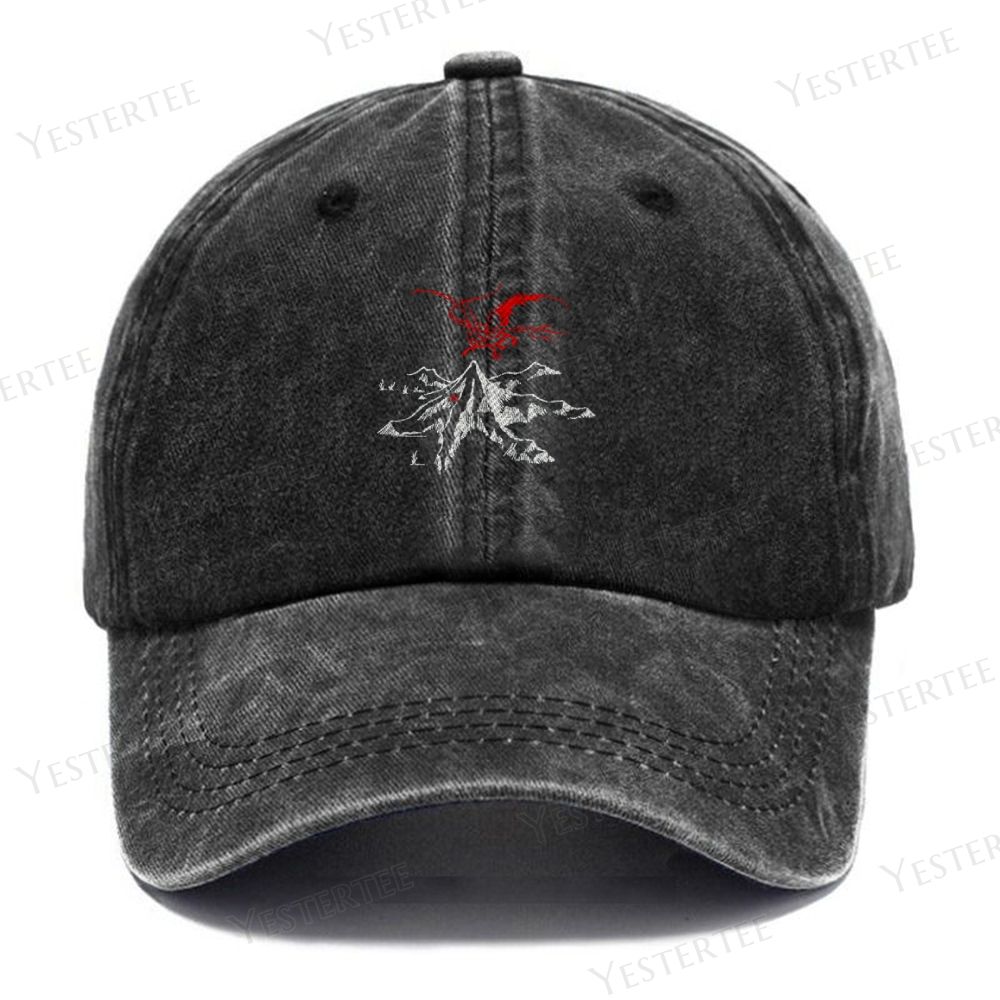 Red Dragon Over Snow Ridge Embroidery Washed Cap 