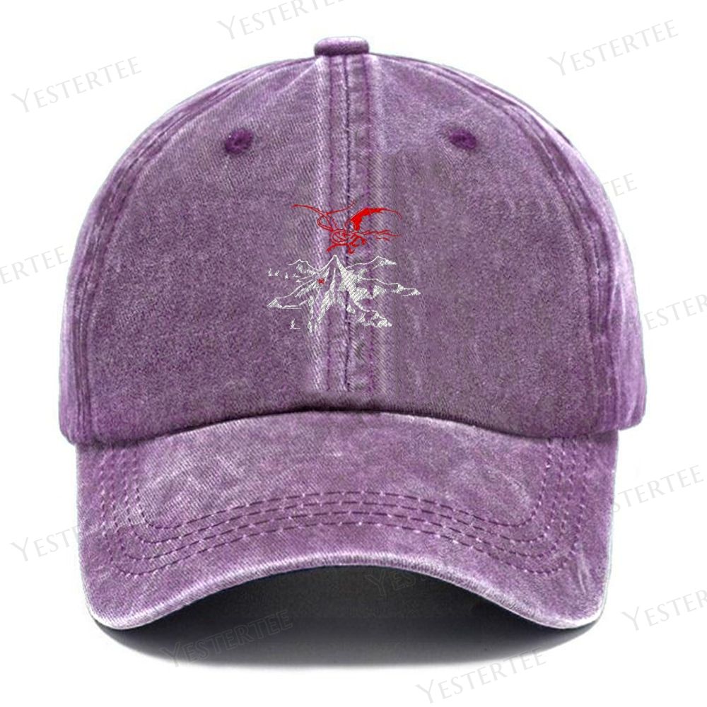 Red Dragon Over Snow Ridge Embroidery Washed Cap 