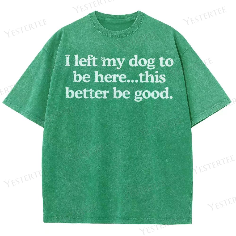 I left my dog to be here…Washed T-Shirt