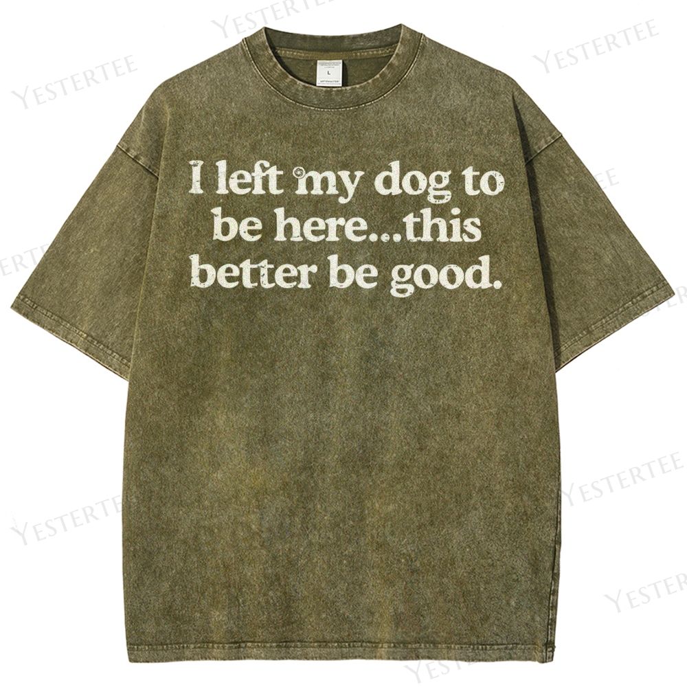 I left my dog to be here…Washed T-Shirt