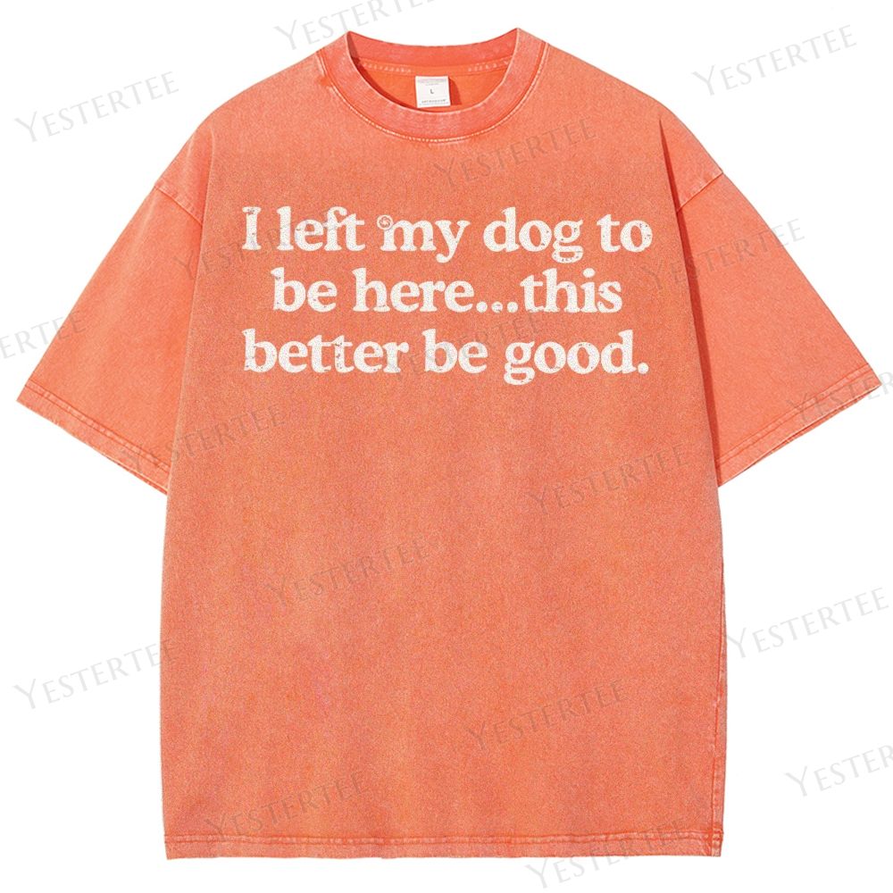 I left my dog to be here…Washed T-Shirt