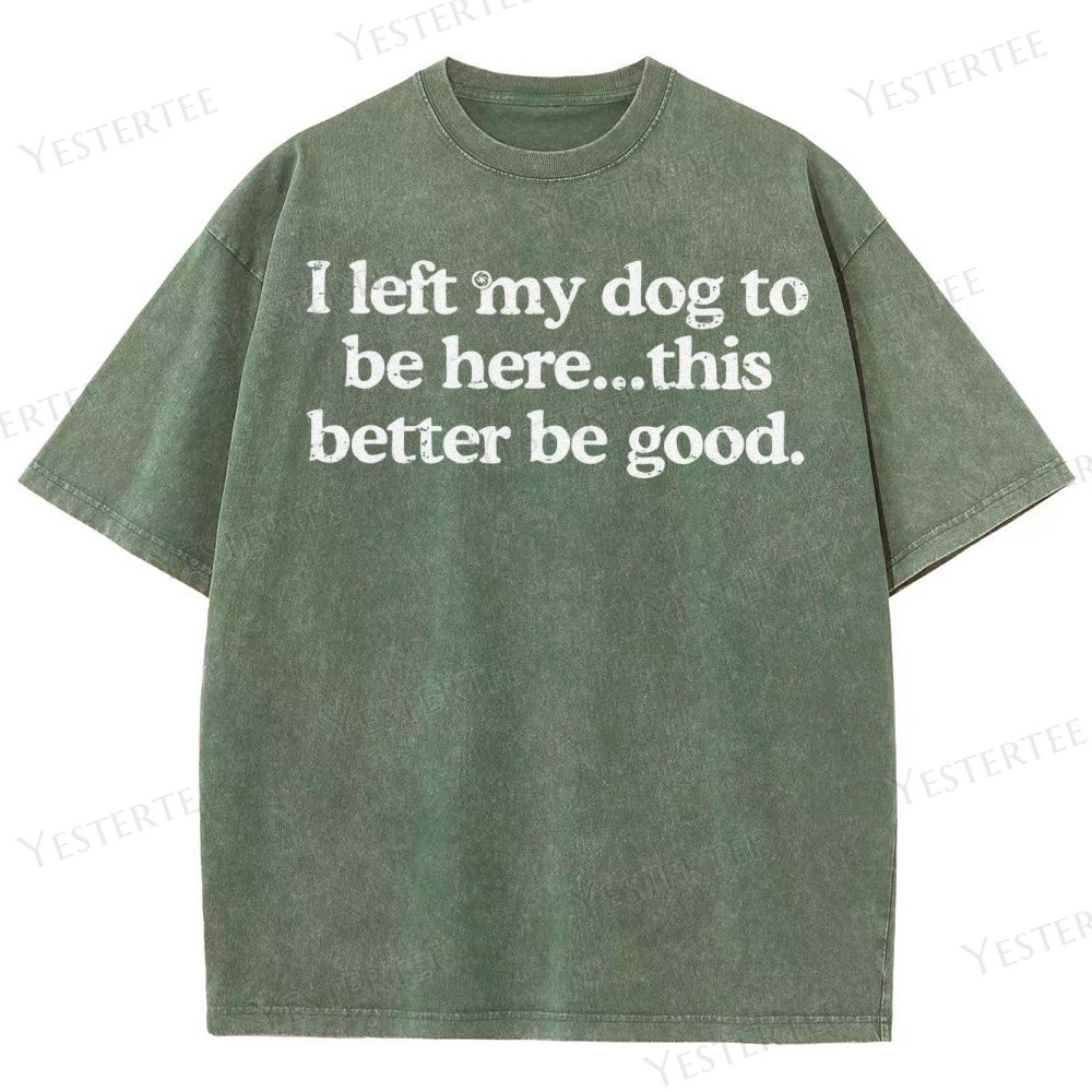 I left my dog to be here…Washed T-Shirt
