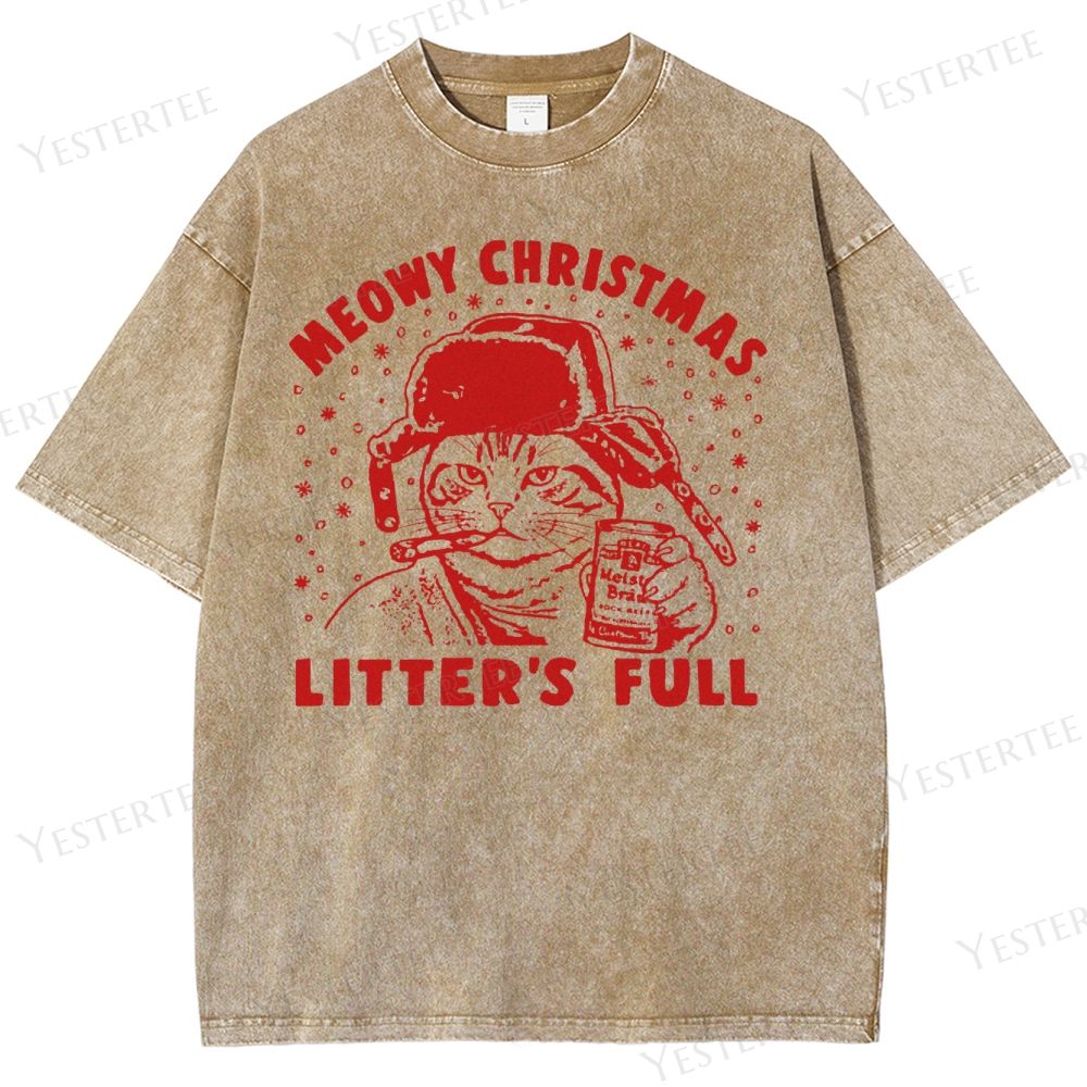 Meow Brew Christmas Washed T-Shirt 