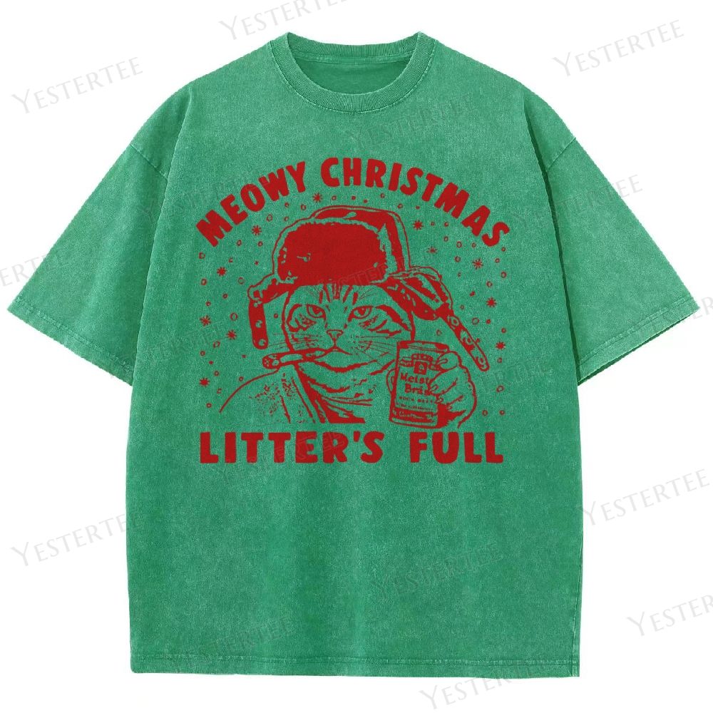 Meow Brew Christmas Washed T-Shirt 