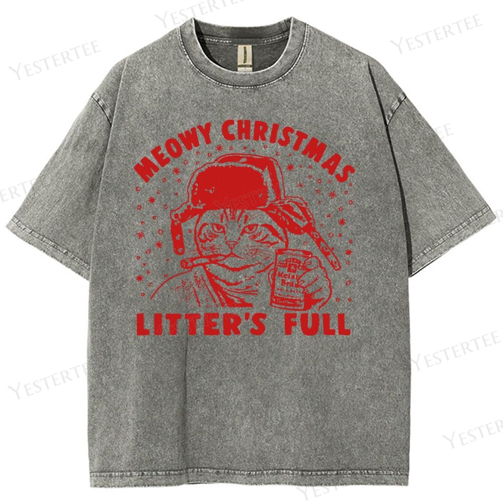 Meow Brew Christmas Washed T-Shirt 