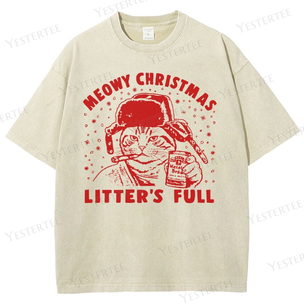 Meow Brew Christmas Washed T-Shirt 