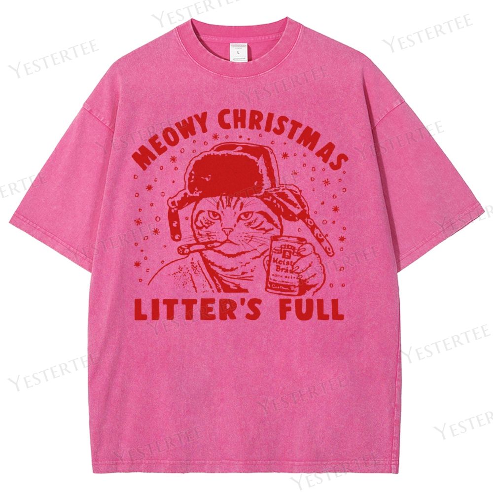 Meow Brew Christmas Washed T-Shirt 