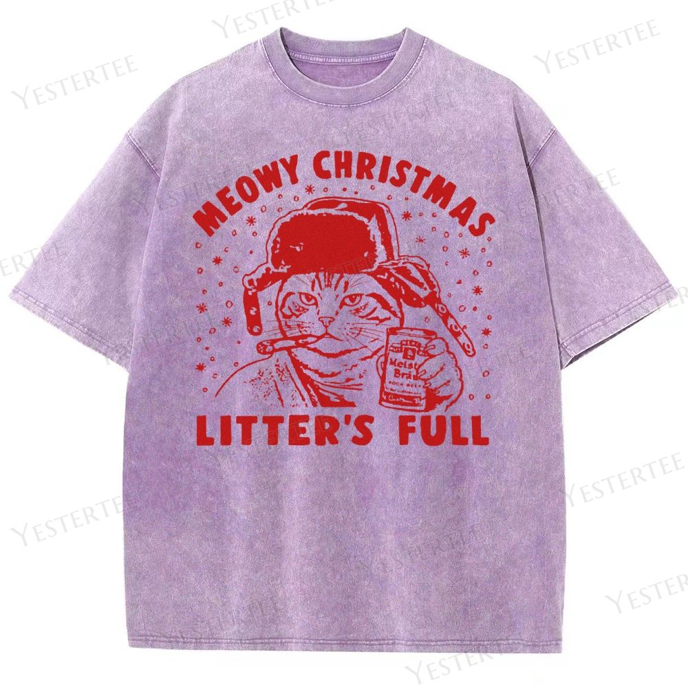 Meow Brew Christmas Washed T-Shirt 